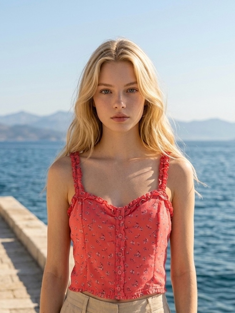 Abercrombie & Fitch Coral Floral Ruffle-Trim Crop Camisole - Picture 2 of 10